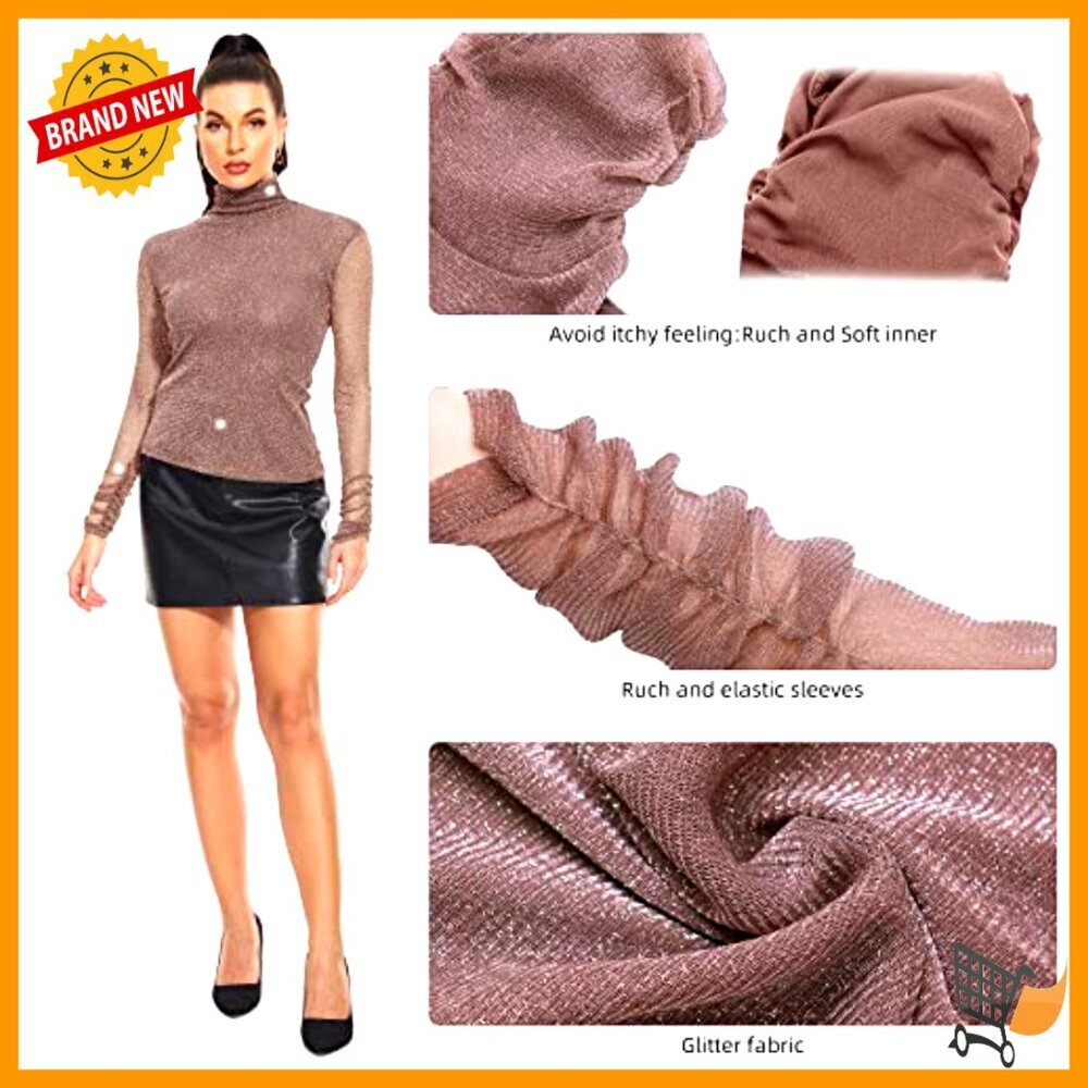 Mesh Sheer Turtleneck Top Slim Fit Long Sleeve Chic Y2K Casual Blouse - Picture 6 of 6